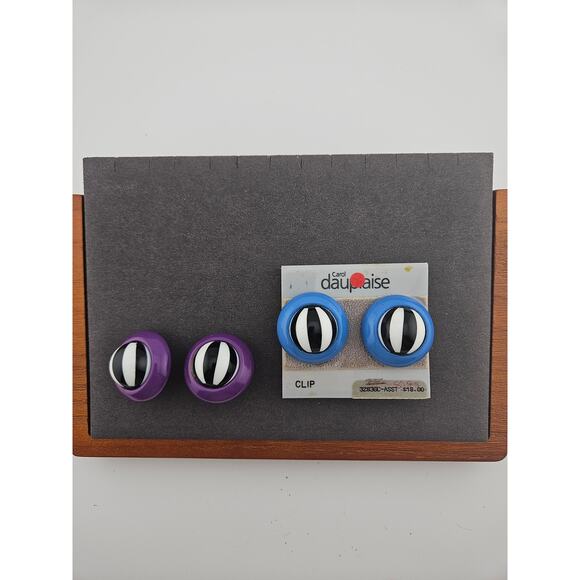 Carol Dauplaise Clip On Earring Bundle Gaudy Eclectic Purple Blue Mod Costume - Picture 1 of 5
